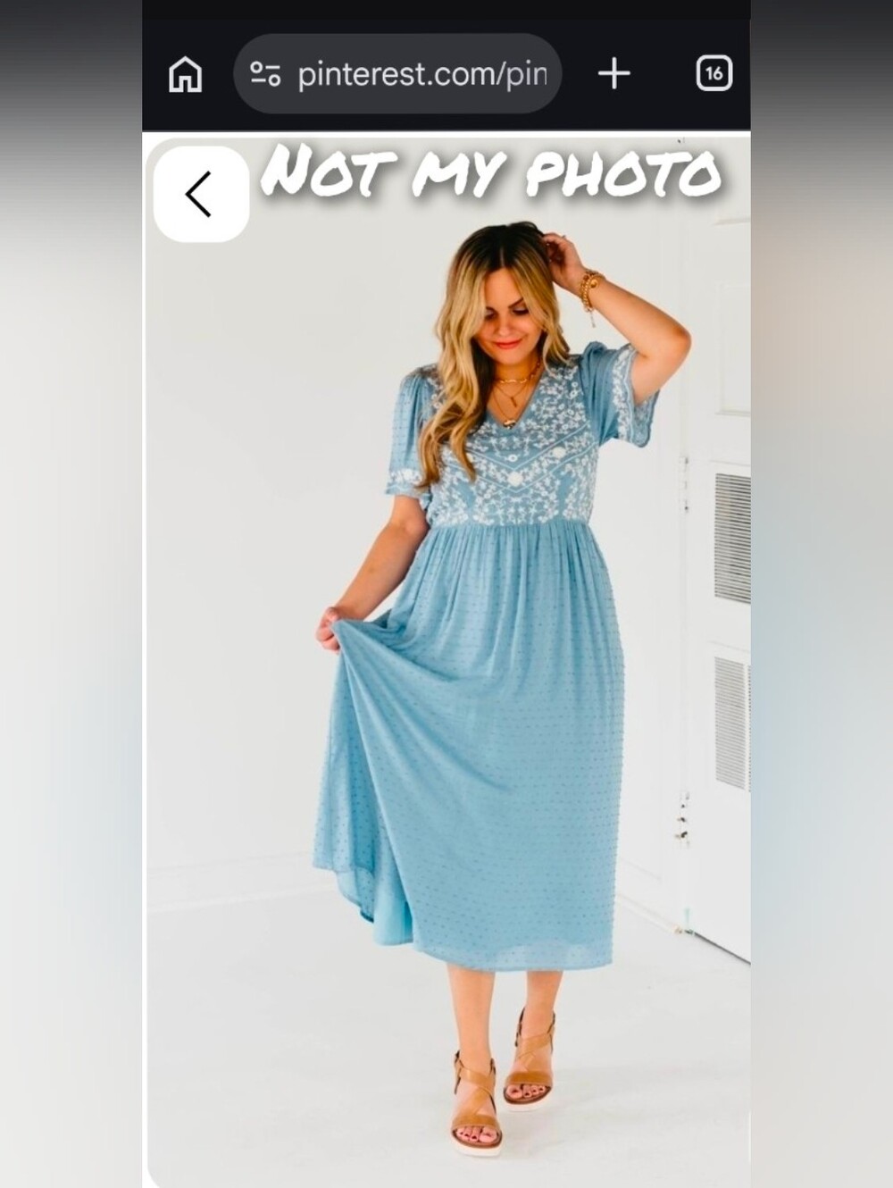 tea n rose Powder Blue Embroidered Midi Dress with Flutter Sleeves
